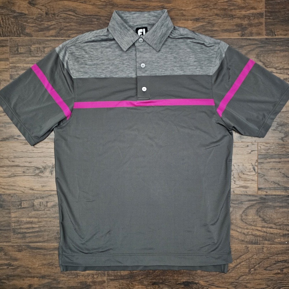 FootJoy FJ Mens Medium Gray‎ Pink Polo Golf Performance Stretch Shirt Top